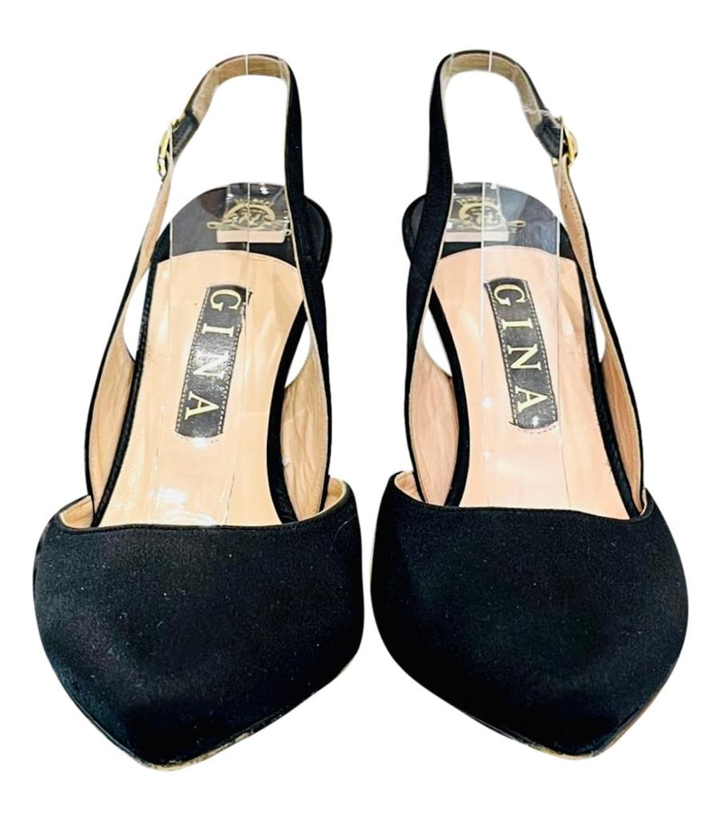 Gina Satin Sling Back Midi Heels. Size 38.5