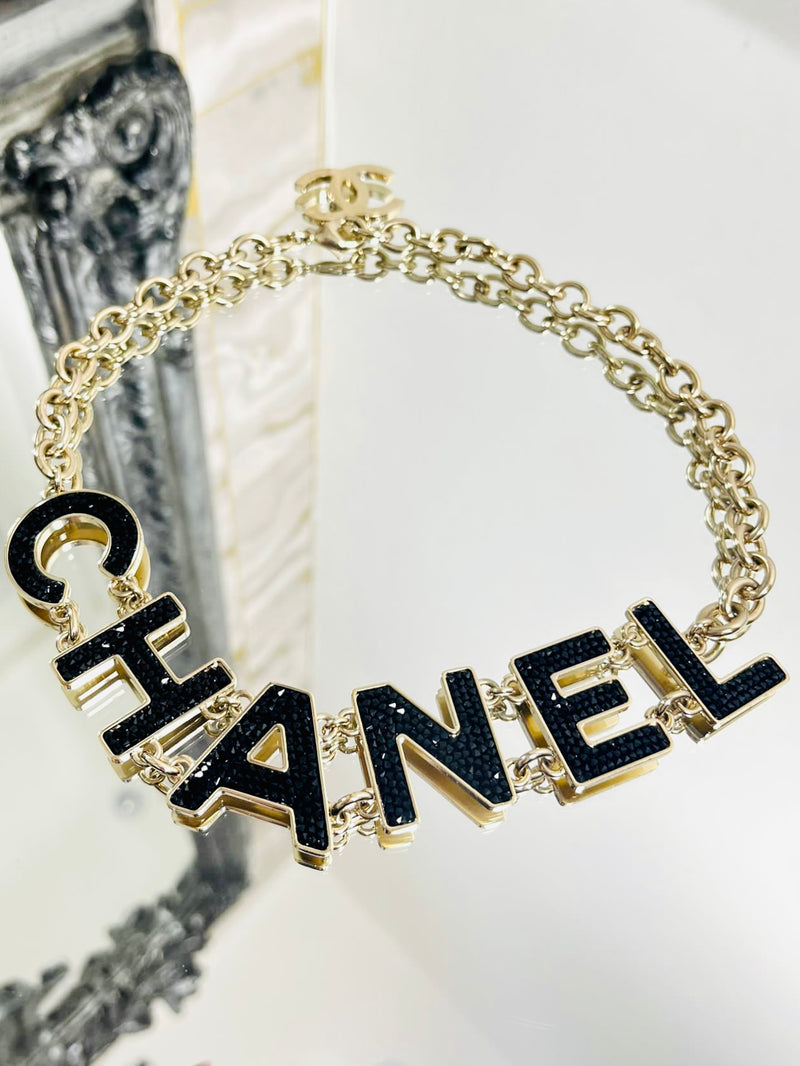 Chanel Strauss/Crystal Logo Choker Necklace