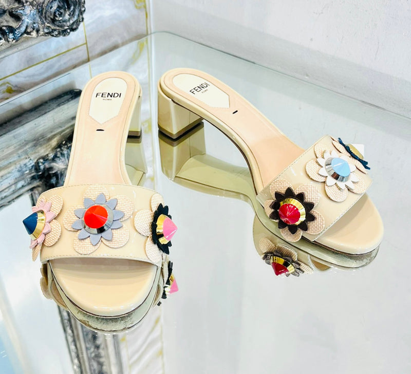 Fendi 3D Flowerland Patent Leather Mules. Size 35