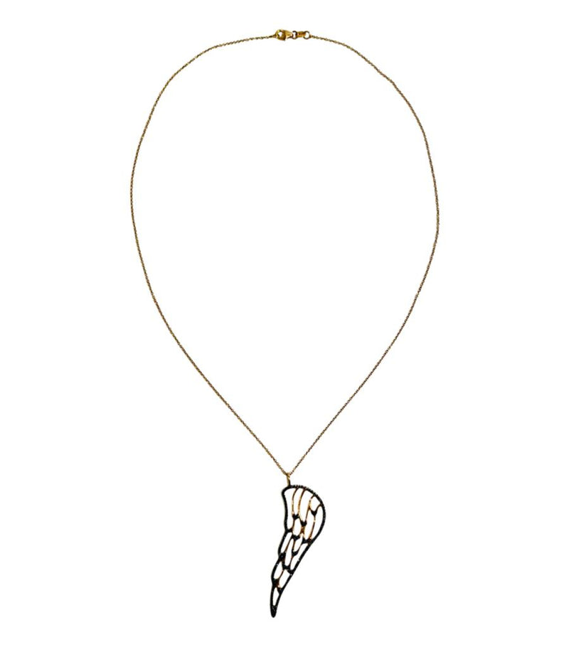 18k Gold & Black Diamond Angel Wing Necklace