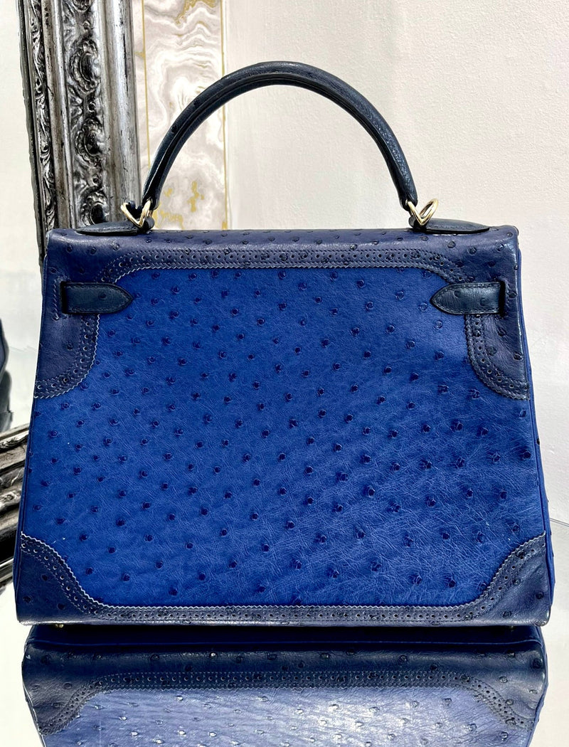 Hermes Kelly II In Blue: Ostrich Handbag