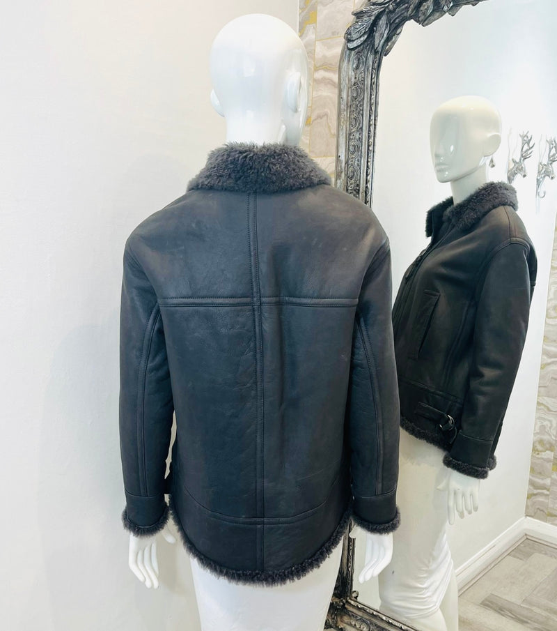 Brunello Cucinelli Leather & Shearling Jacket. Size 38IT