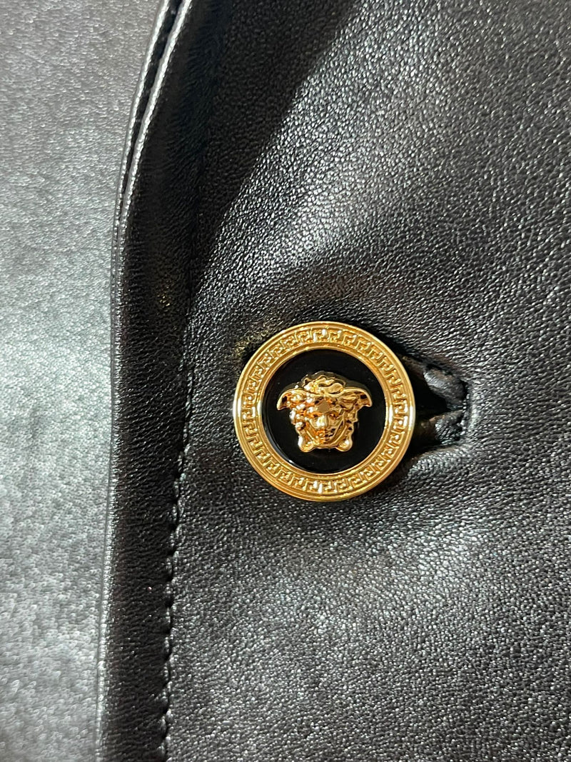 Versace Leather Jacket With Greca Fur Collar. Size 46IT