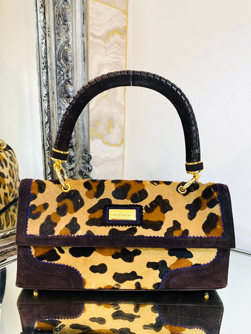 Le Silla Leopard Print Pony Skin Handbag