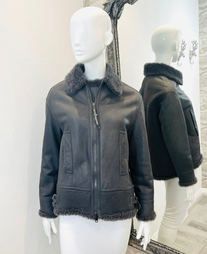 Brunello Cucinelli Leather & Shearling Jacket. Size 38IT