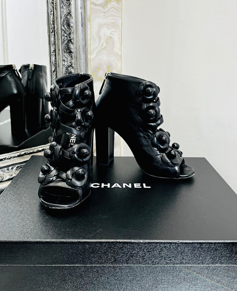 Chanel 3D Camellia Flower Peep Toe Booties. Size 37.5