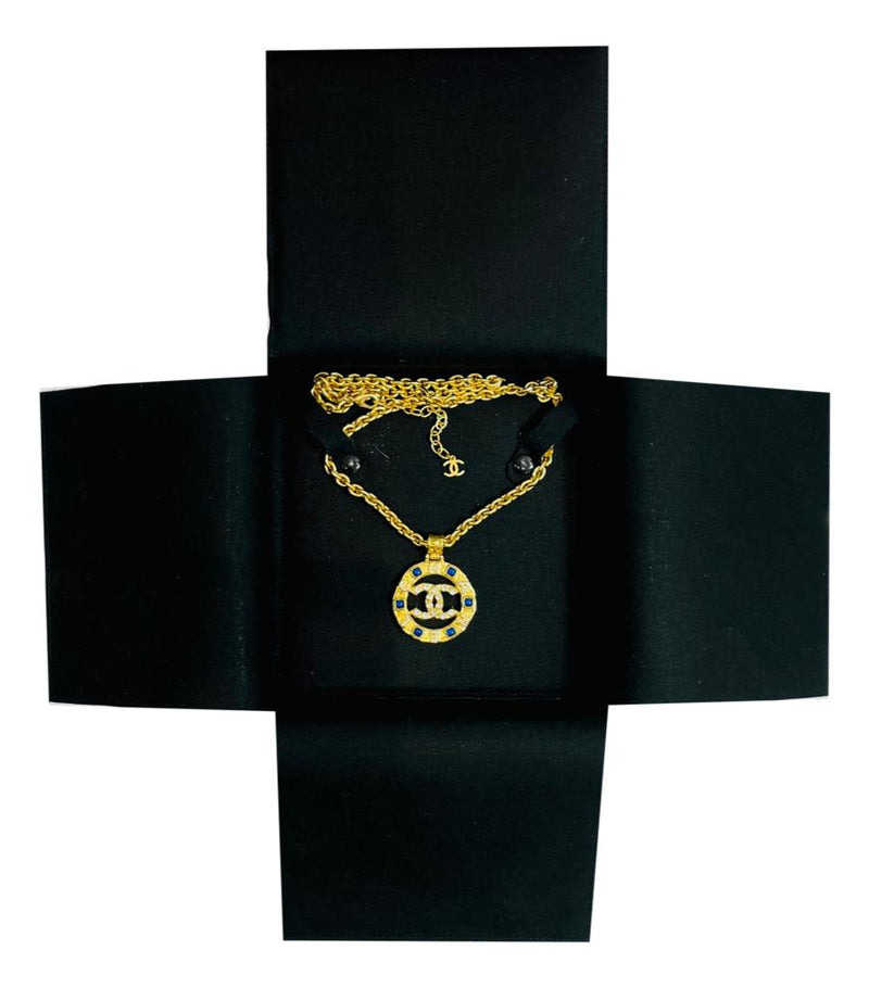 Chanel Gripoix & Crystal 'CC' Logo Medallion Necklace
