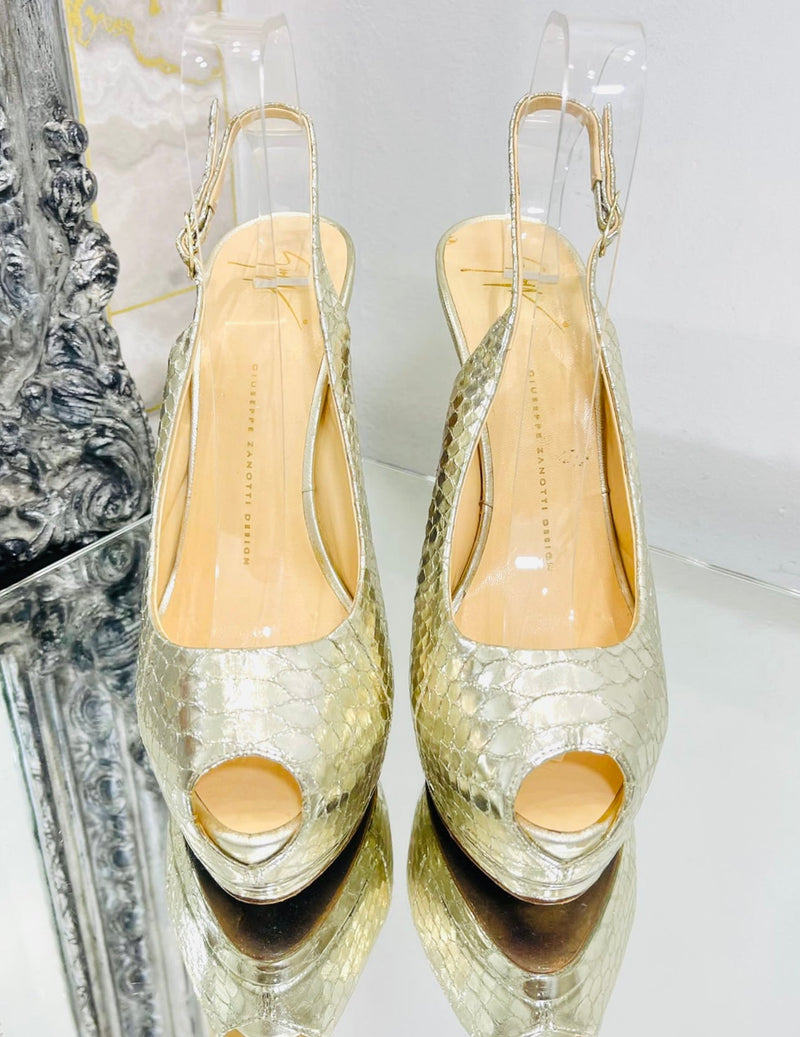 Louis Vuitton Metallic Gold Python Peep Toe Platform Pumps Size 38