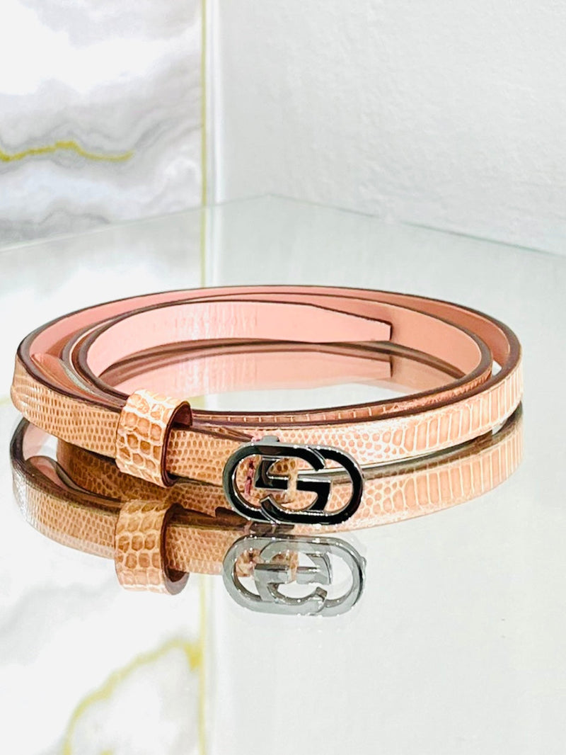 Gucci Skinny 'GG' Lizard Skin Belt