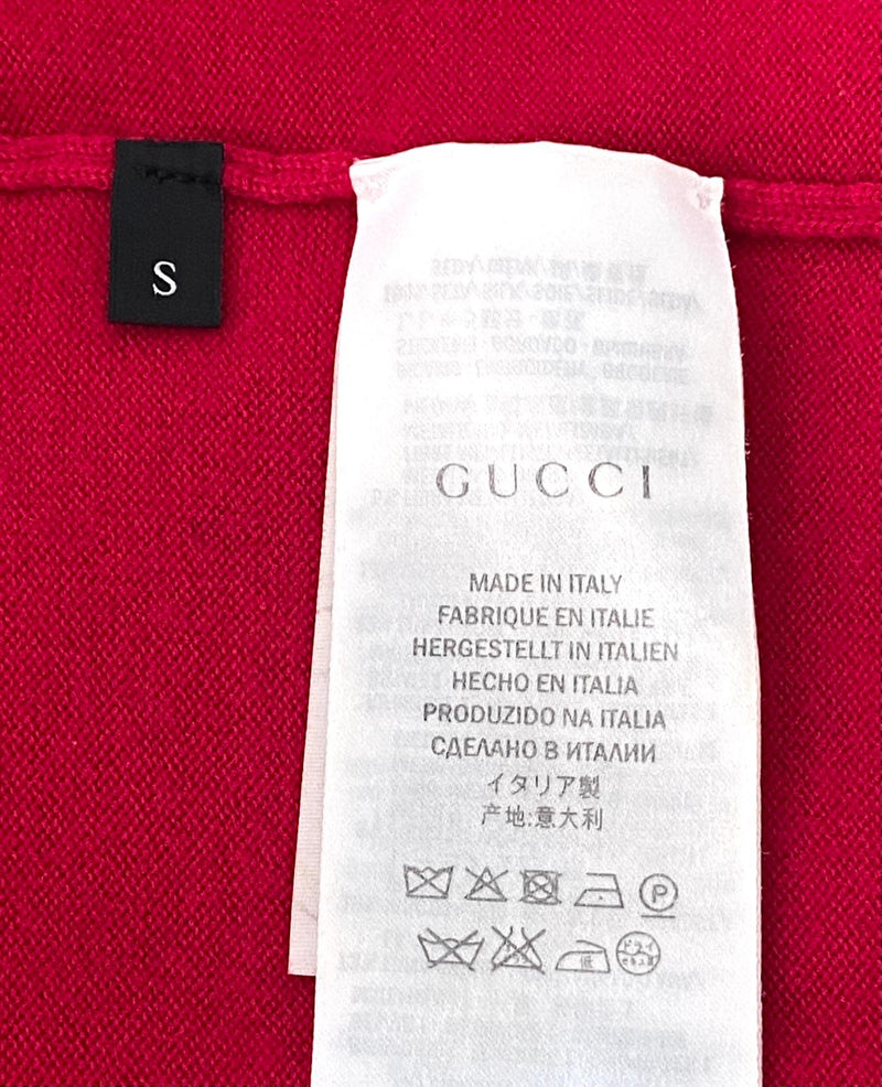 Gucci Wool Polo Top With Crystal Strawberries. Size S