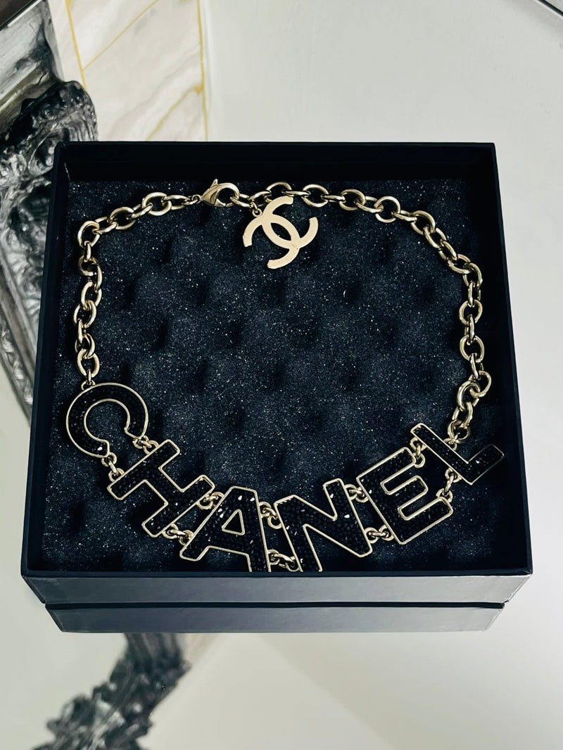 Chanel Strauss/Crystal Logo Choker Necklace