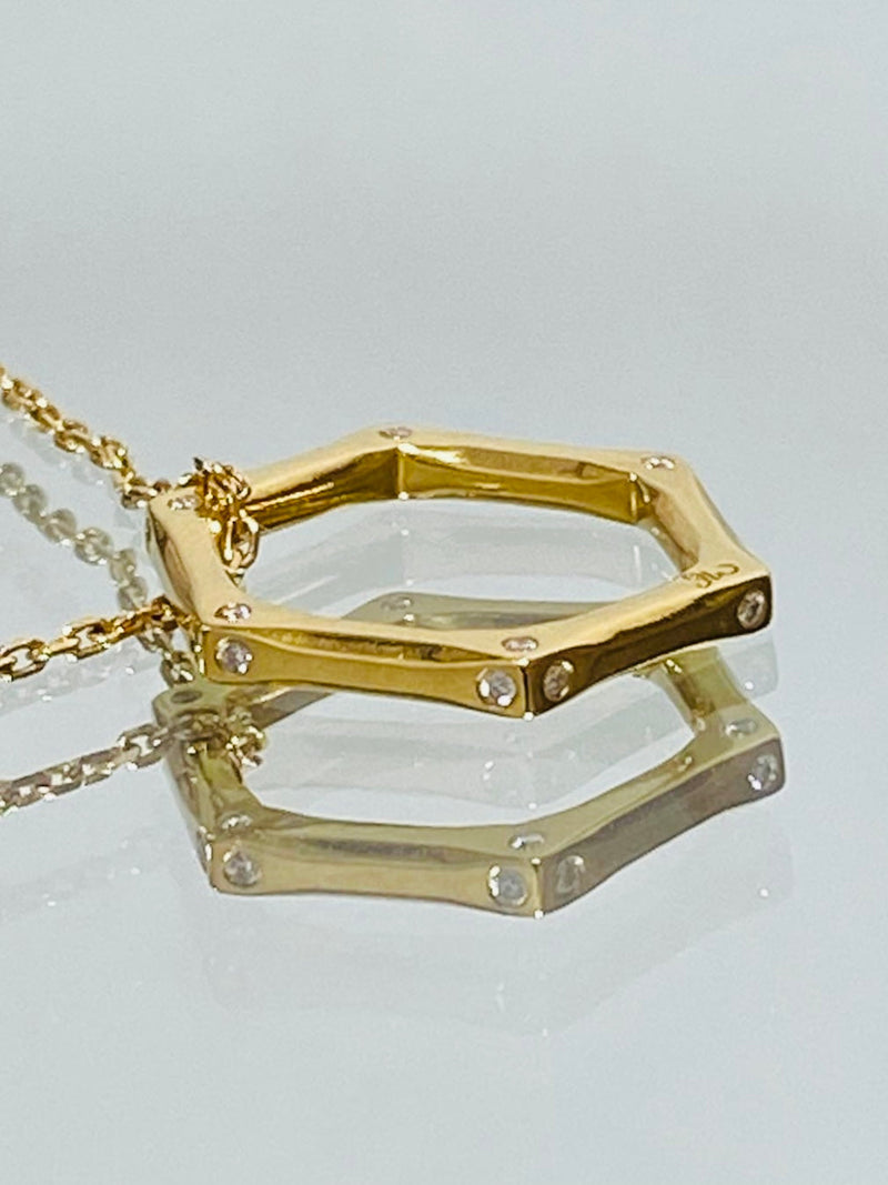 Diamond & 18k Gold Open Hexagon Pendant Necklace