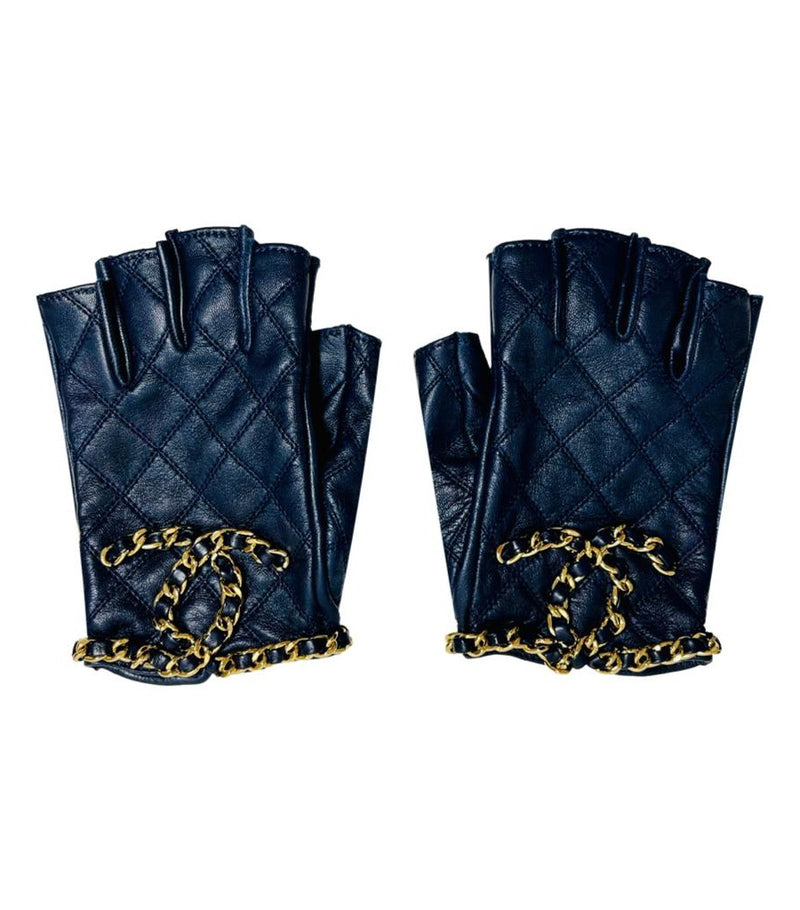 Chanel Leather & Chain 'CC' Logo Fingerless Gloves