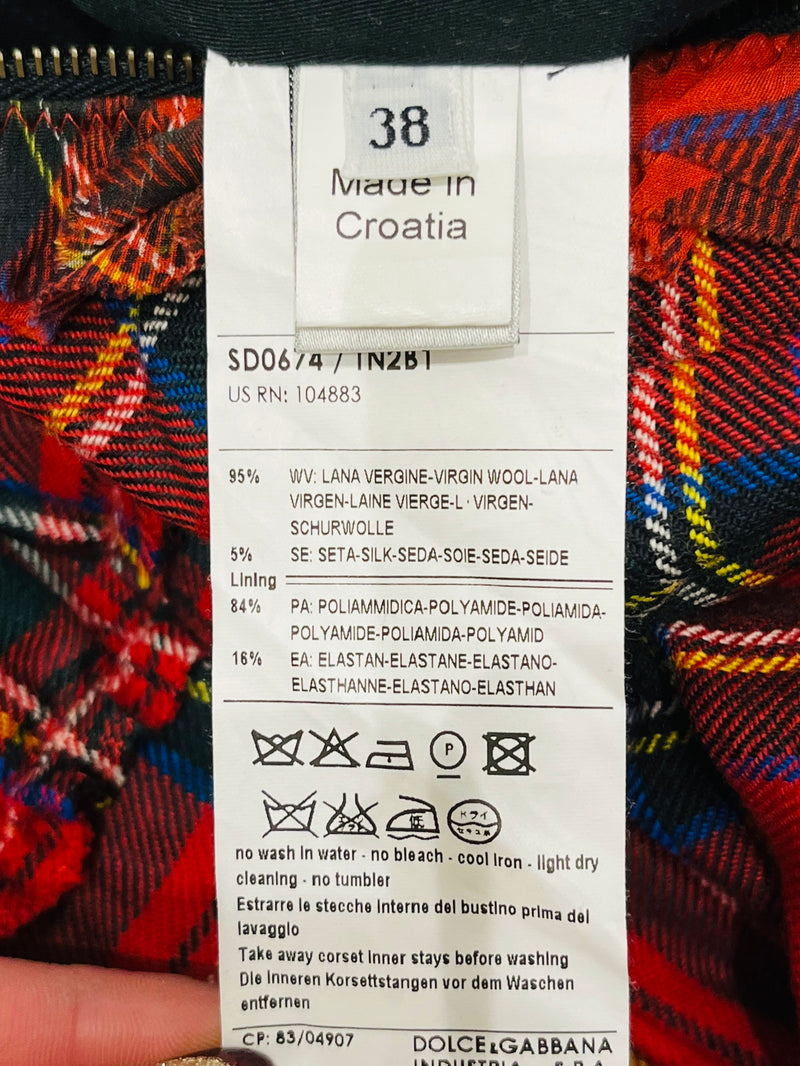Dolce & Gabanna Wool Tartan Plaid Bustier Dress. Size 38IT