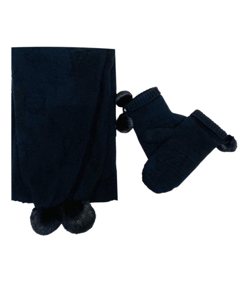 Louis Vuitton Monogram Cashmere & Mink Fur Scarf/Mitten Set
