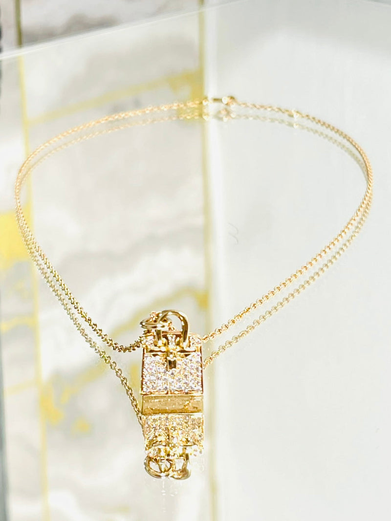 Hermes 18k Rose Gold & Diamond Birkin Amulette Pendant Necklace