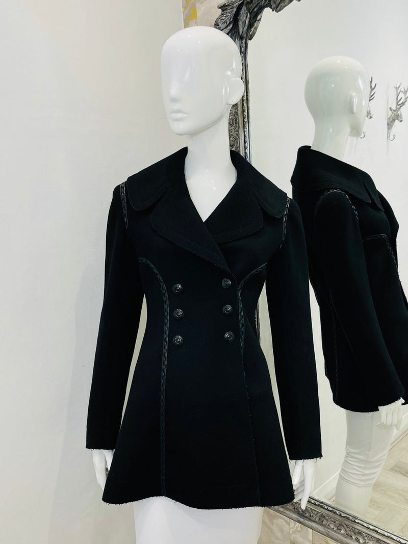 Alaia Wool Coat With Leather Trim. Size 38FR