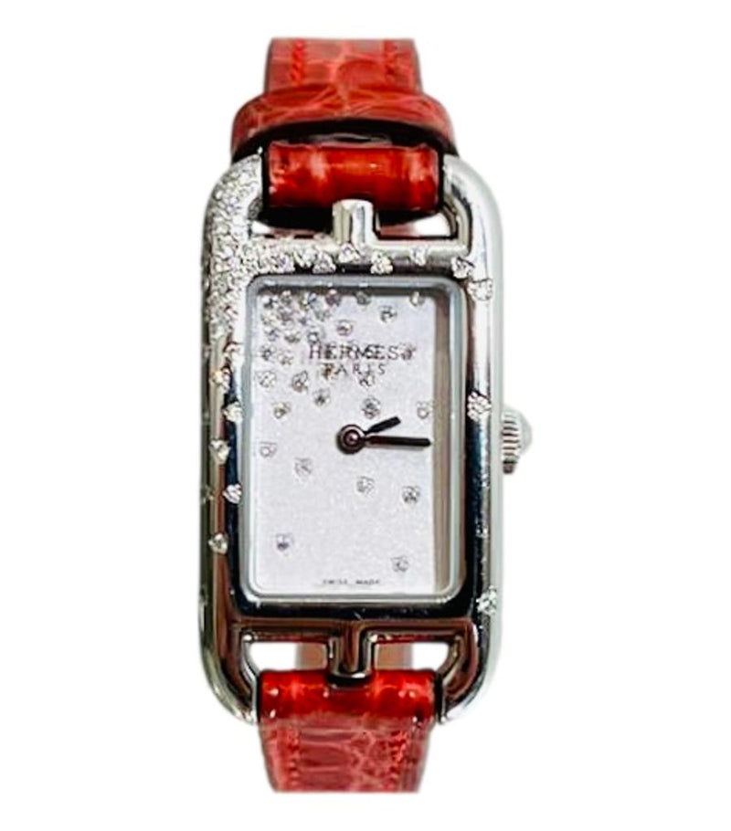 Hermes Diamond Nantucket Watch With Alligator Strap