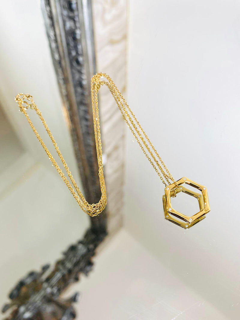Diamond & 18k Gold Open Hexagon Pendant Necklace