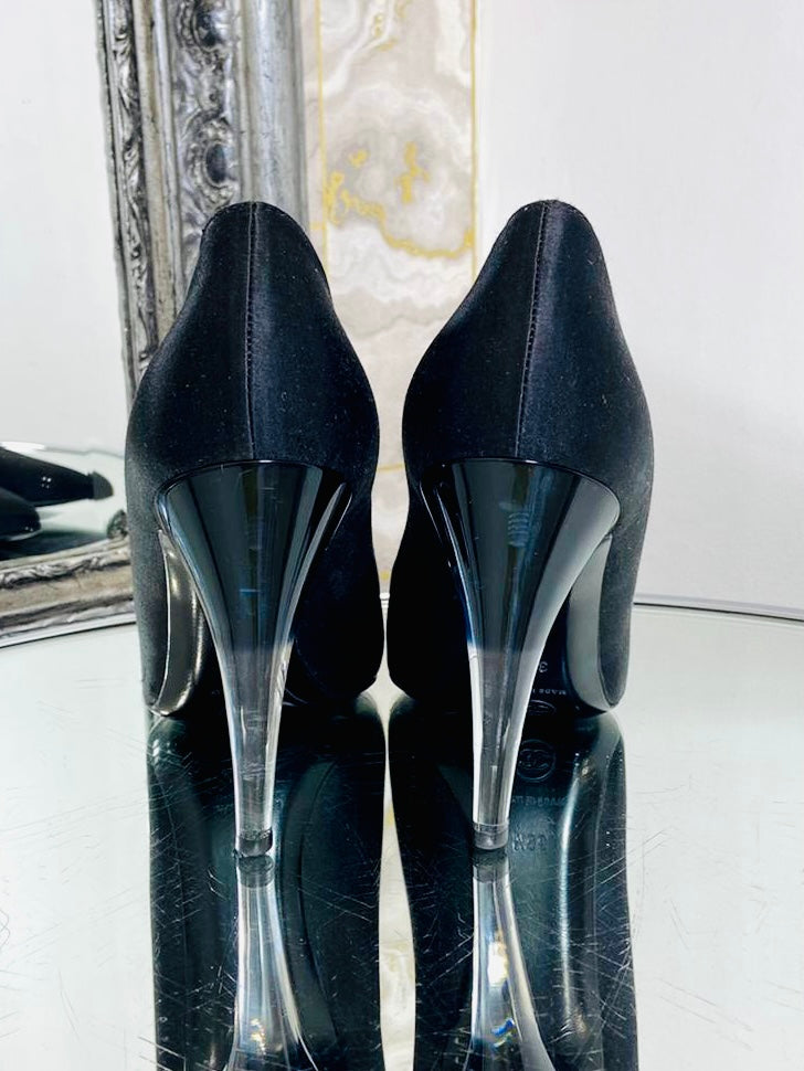 Chanel Satin Shoes With Lucite Heel. Size 38.5