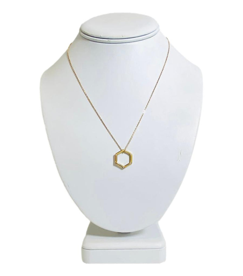 Diamond & 18k Gold Open Hexagon Pendant Necklace