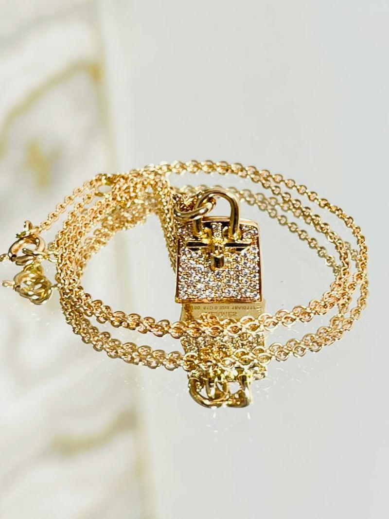 Hermes 18k Rose Gold & Diamond Birkin Amulette Pendant Necklace