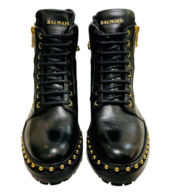 Balmain Leather Studded Ankle Boots. Size 38