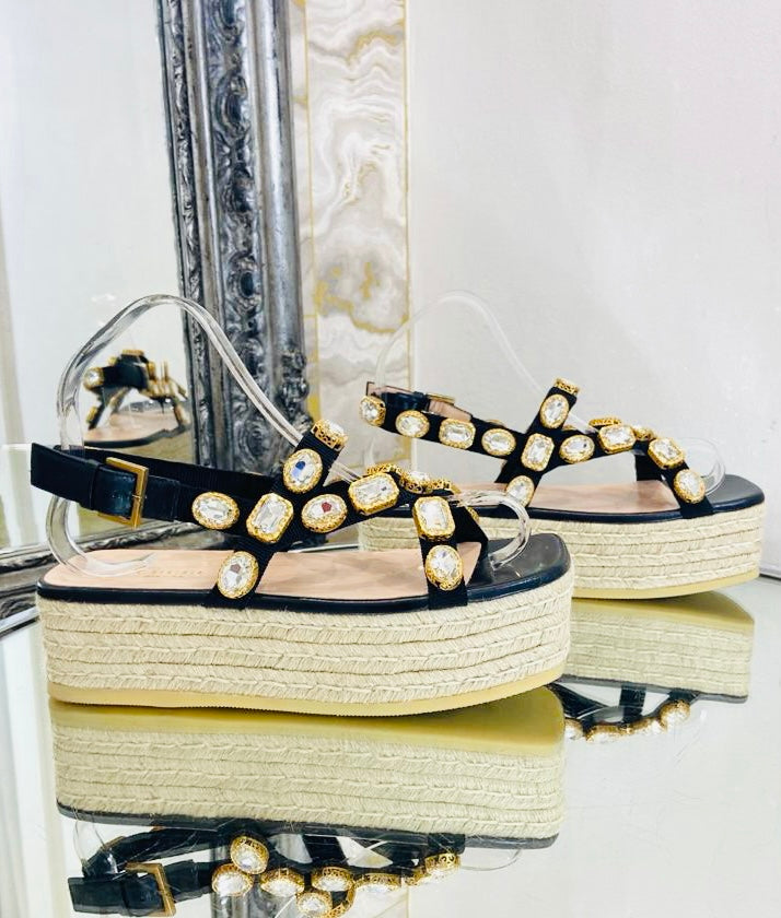 Gucci Crystal/Leather Espadrille Sandals. Size 36.5