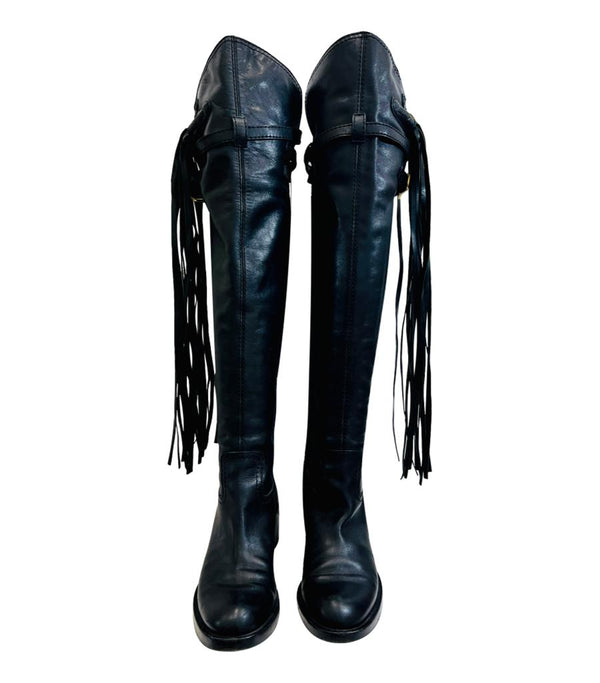 Gucci Over The Knee Fringe Leather Boots. Size 36