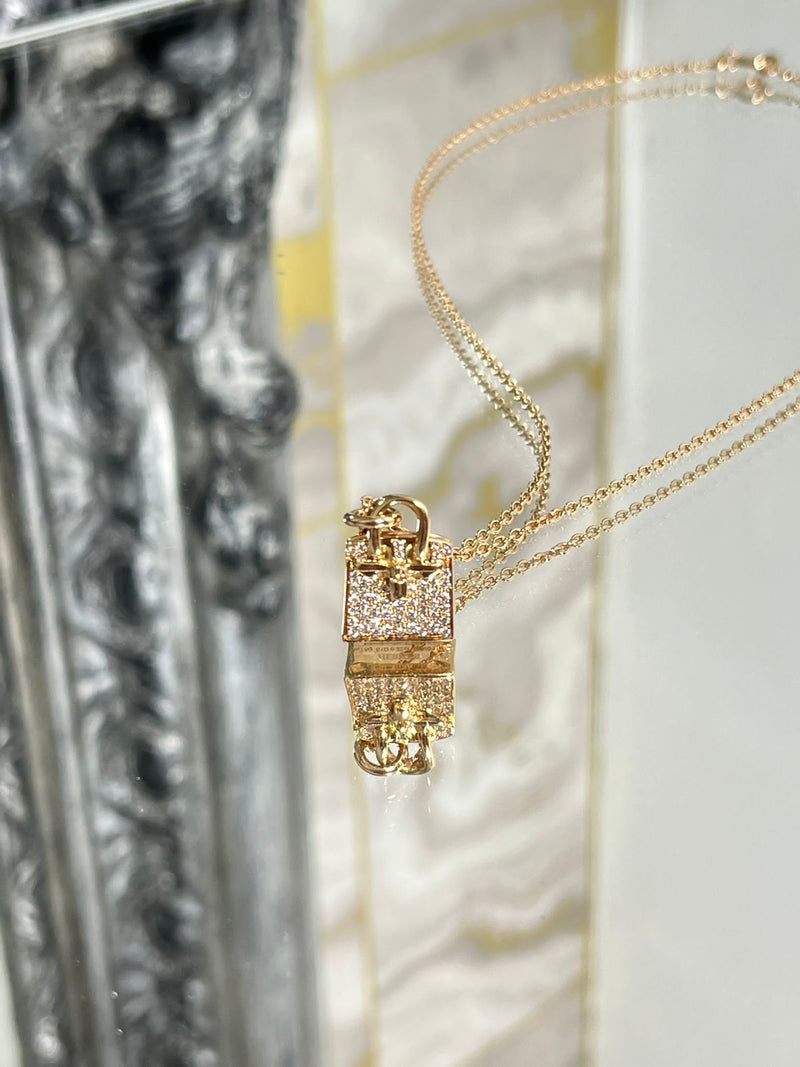 Hermes 18k Rose Gold & Diamond Birkin Amulette Pendant Necklace