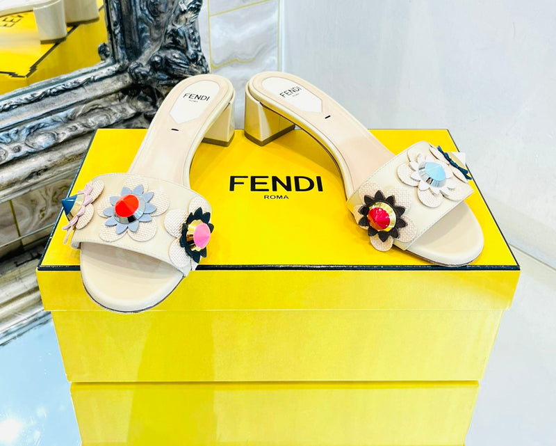 Fendi 3D Flowerland Patent Leather Mules. Size 35