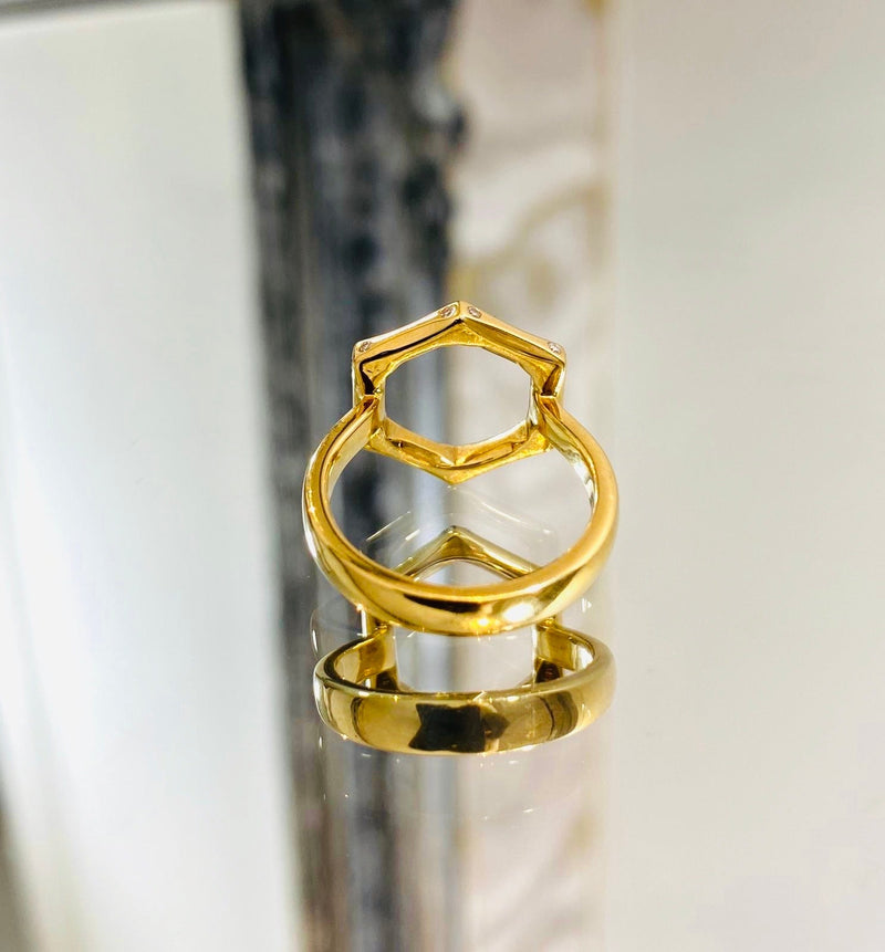 Hexagon Diamond & 18k Gold Open styled Ring