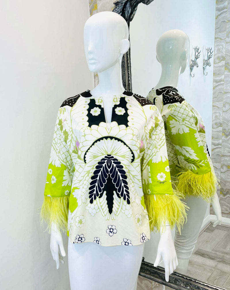 Valentino Cotton Top With Feather Trim. Size 38IT