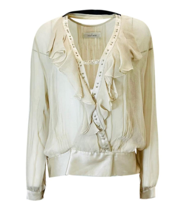 Malene Birger  Silk Ruffle Studded Top. Size 40FR