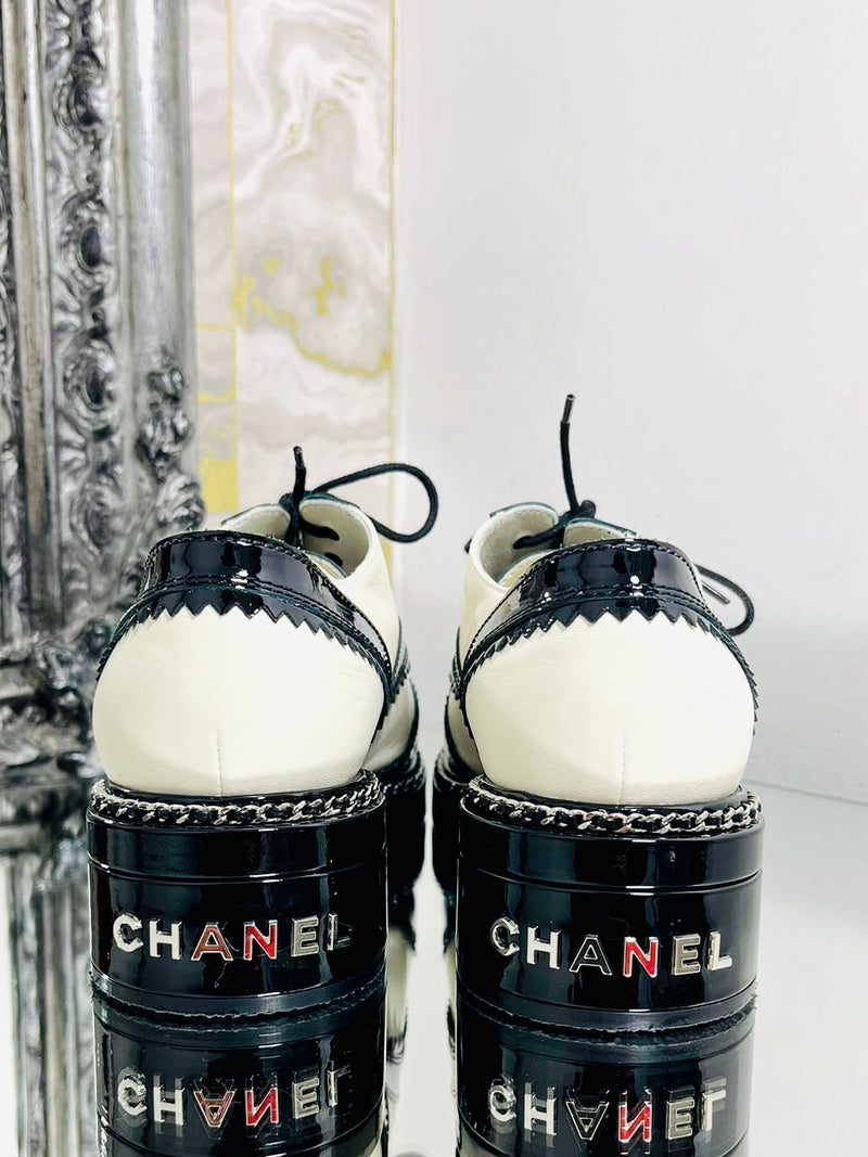 Chanel Leather, Chain & Logo Brogues. Size 37.5