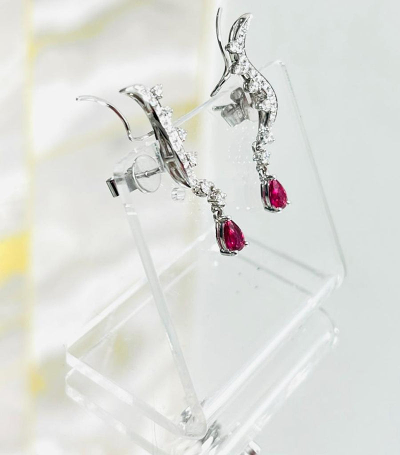 Aureliean Lover's Ruby & Diamond Ear Climbers In 18k White Gold