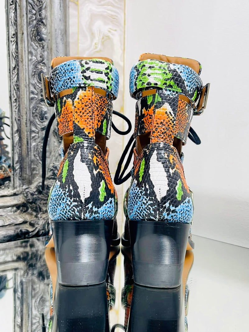 Chloe Leather Snake Print Ankle Boots. Size 38