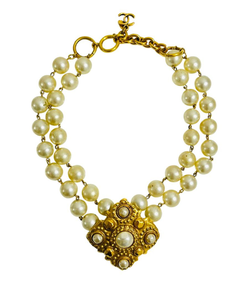 Chanel 1980's Vintage Pearl & 24k Gold Plated Necklace