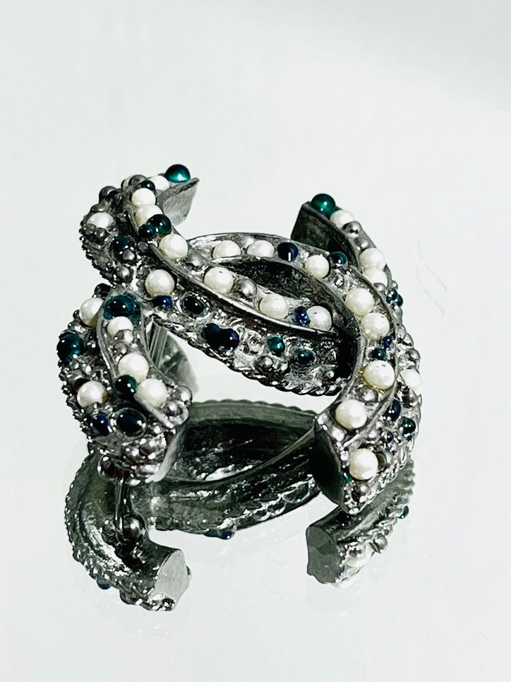 Chanel 'CC' Logo Pearl & Cabochon Brooch