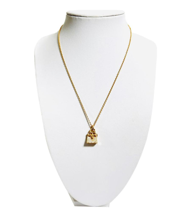 Hermes 18k Rose Gold & Diamond Birkin Amulette Pendant Necklace