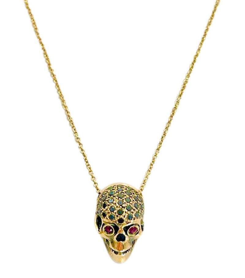 Cesare Bizotto Black Diamond & Ruby Skull 18k Gold Necklace