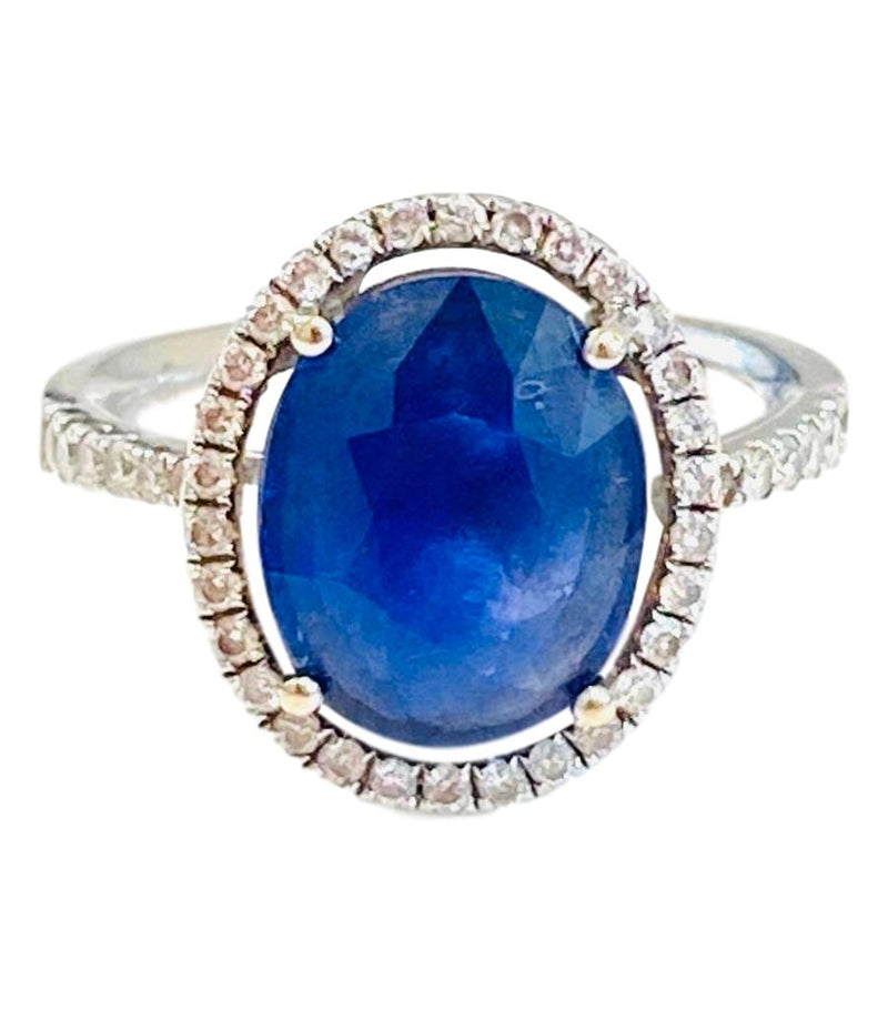 5ct Sapphire & Diamond Ring Set In 18k White Gold