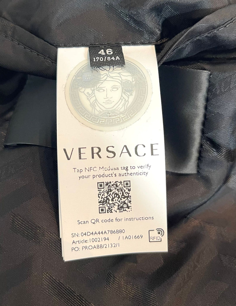 Versace Leather Jacket With Greca Fur Collar. Size 46IT