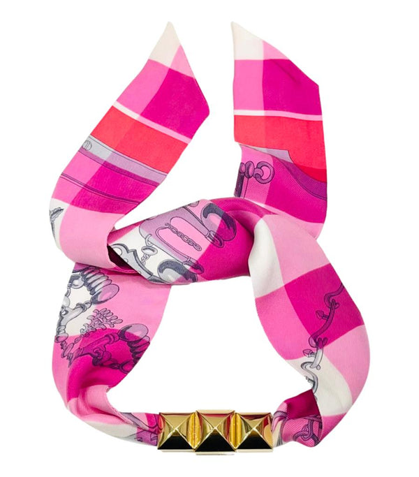 Hermes Gold Plated Medor Stud Scarf Rings & Silk Twilly