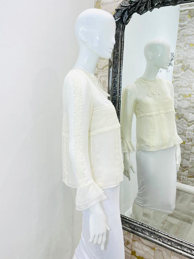 Giambatista Valli Silk & Lace Blouse. Size 38IT