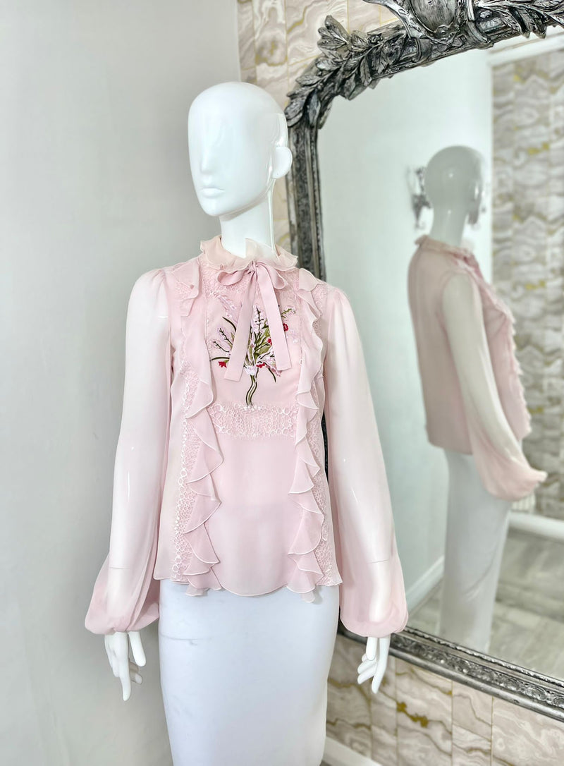 Giambatista Valli Silk & Embroidered Georgette Blouse. Size 38IT