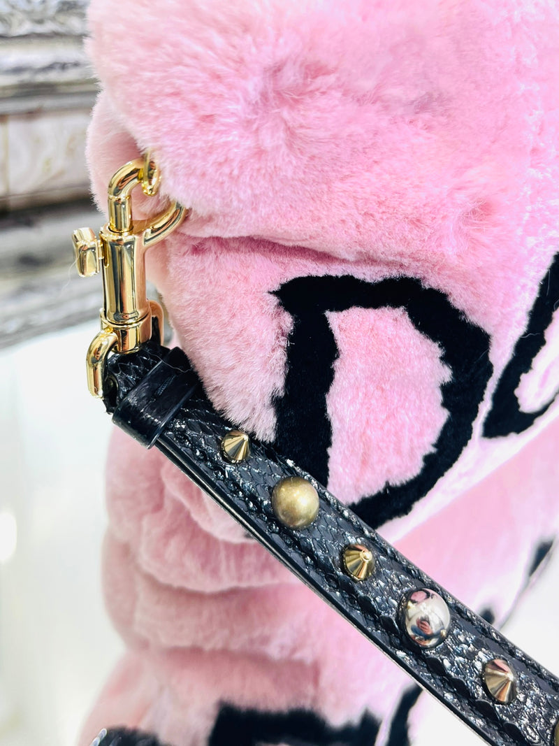 Dolce & Gabbana  Logo Wristlet Rabbit Fur Clutch Bag