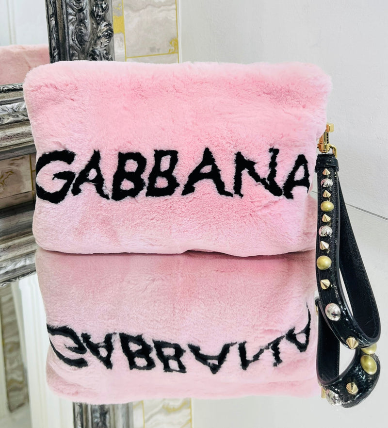 Dolce & Gabbana  Logo Wristlet Rabbit Fur Clutch Bag