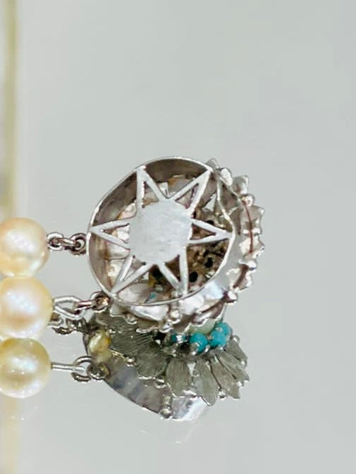 18k White Gold, Fresh Water Pearl & Turquoise Bracelet