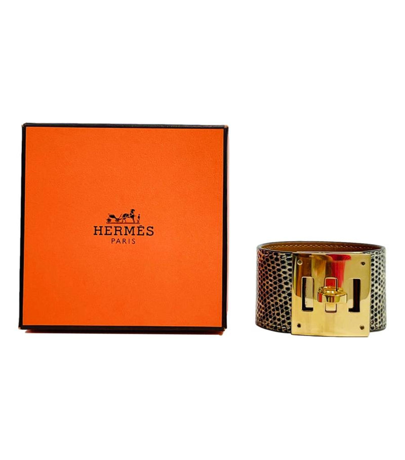 Hermes Lizard Skin Ombre Kelly Dog Cuff Bracelet